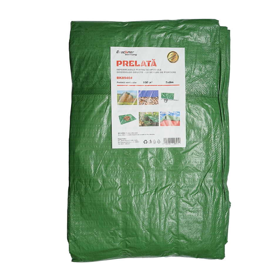Green 100g/m2 tarpaulin with eyelets 5x8m Breckner Germany