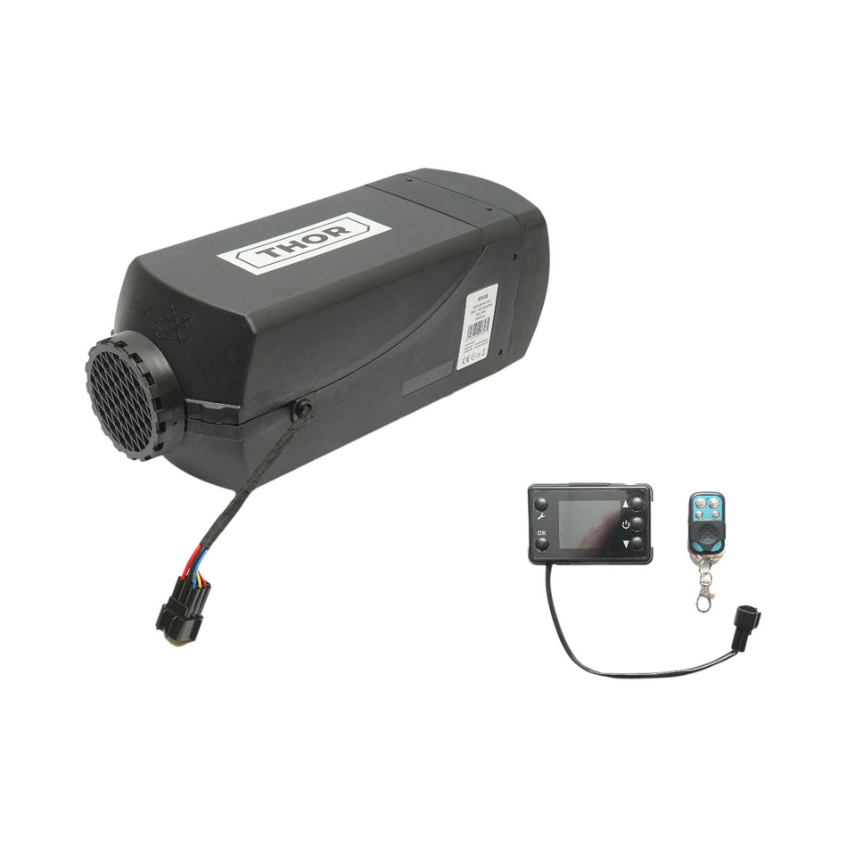 Stationary heater, sirocco 12/24V, 10KW with remote control, LCD display, and Kyocera THOR spark plug
