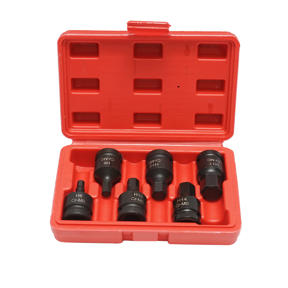 Impact hexagonal socket wrench set H6-H17, 1/2 inch square drive Cr-Mo, 6 pieces
