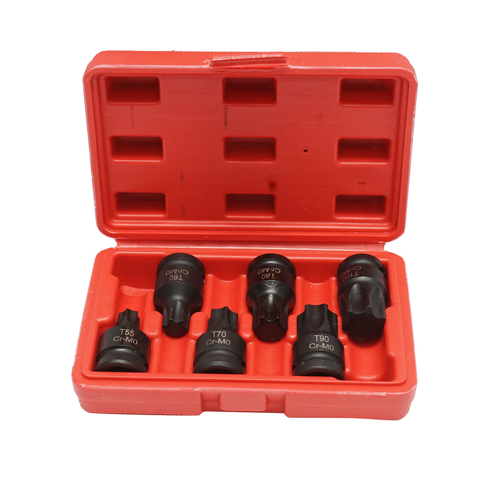 Impact tubular Torx key set T55-T100, 1/2 inch square, 6 pieces