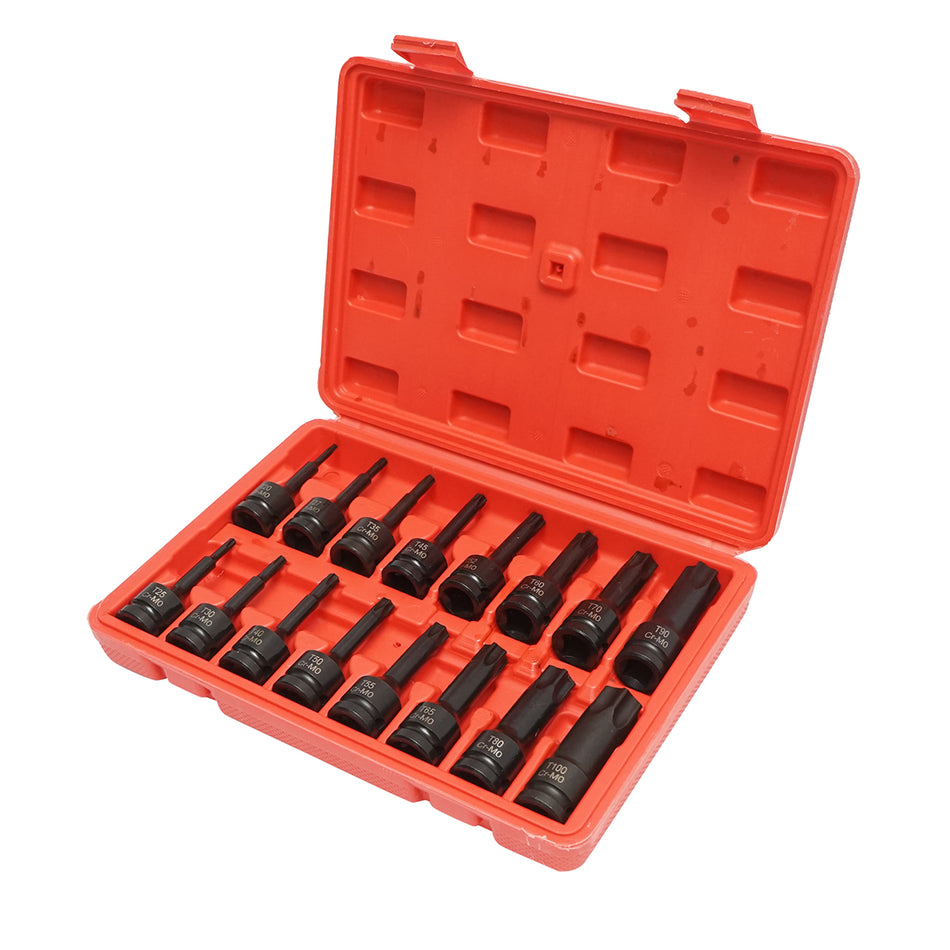 Impact tubular key set Torx T20-T100, 1/2 inch square, 16 pieces