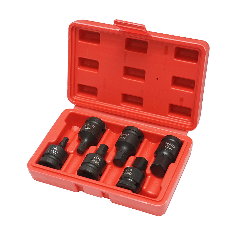 Impact hexagonal socket wrench set H6-H17, 1/2 inch square drive Cr-Mo, 6 pieces