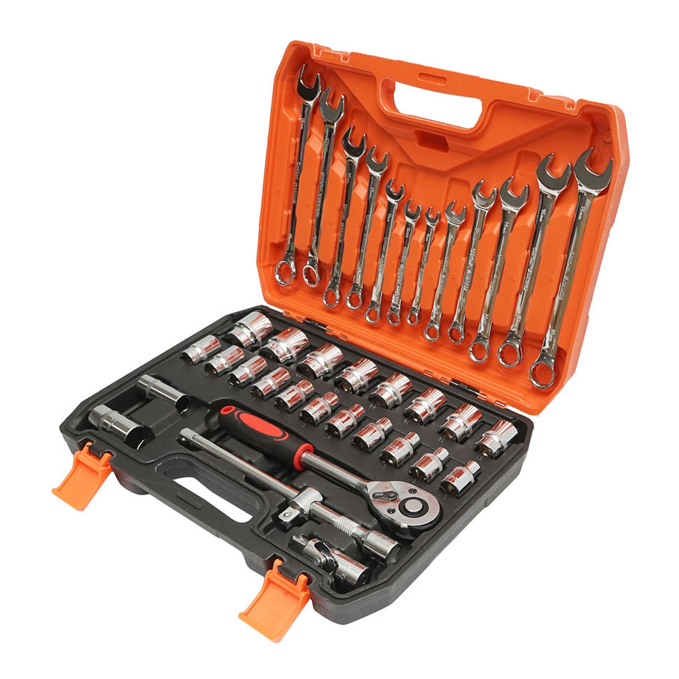 Socket wrench set 8-32mm and combination open-end wrenches 8-19mm, 1/2 ratchet driver, 37 pieces Breckner Germany