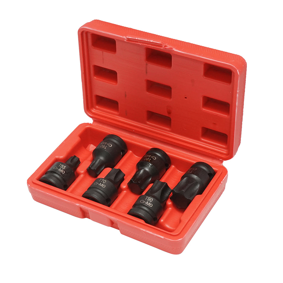 Impact tubular Torx key set T55-T100, 1/2 inch square, 6 pieces