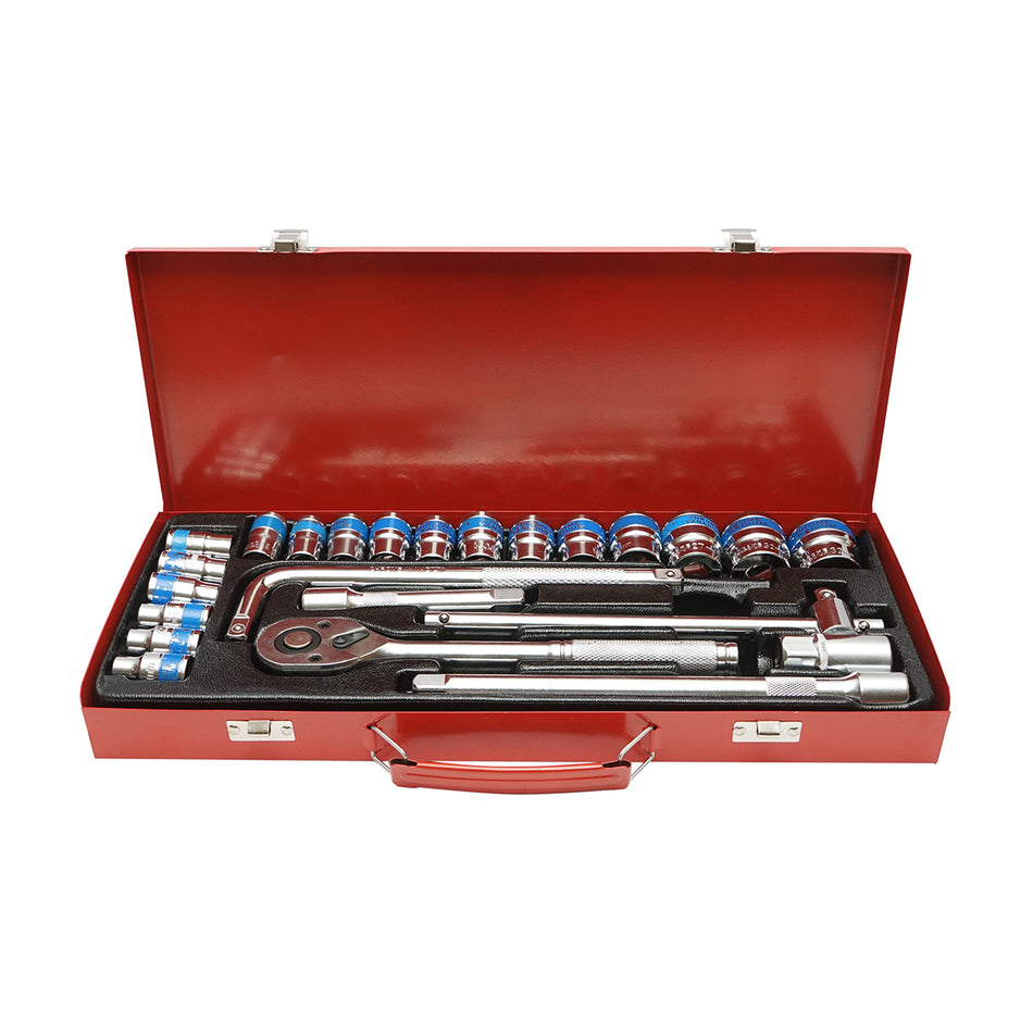 Tubular socket wrench set 8-32mm, 1/2 drive with ratchet, 25 pieces Breckner Germany