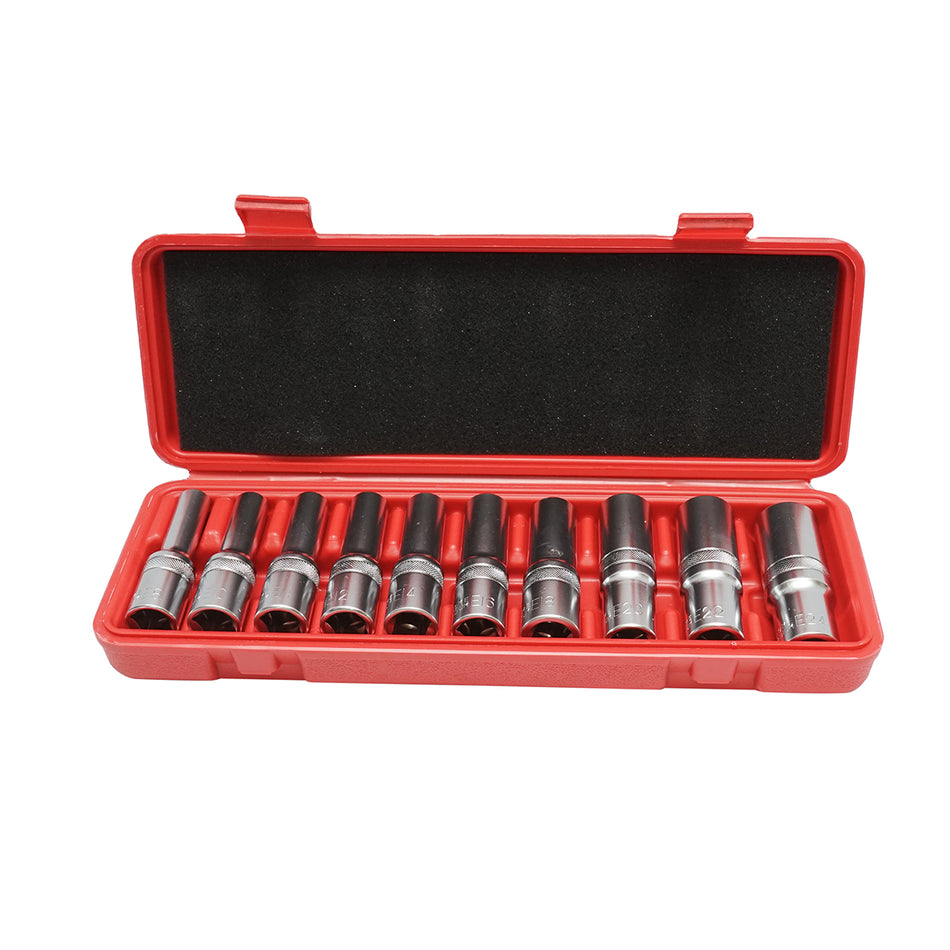 E-Torx Socket Set E8-E24, 1/2 inch square drive, 10 pieces