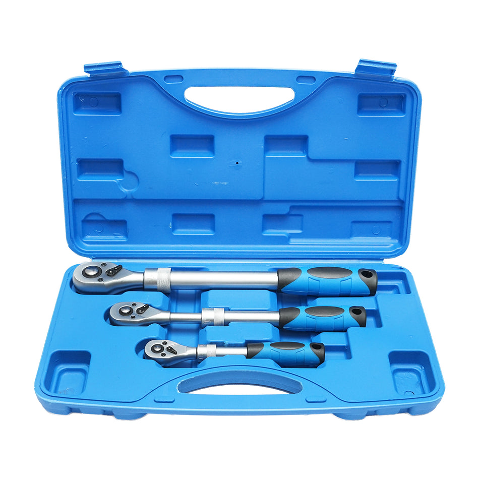 Reversible ratchet wrench set, extendable 1/2, 3/8, 1/4 Breckner Germany