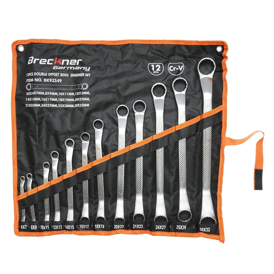 Set of 12 offset ring spanners, 6-32mm, in textile pouch Breckner Germany