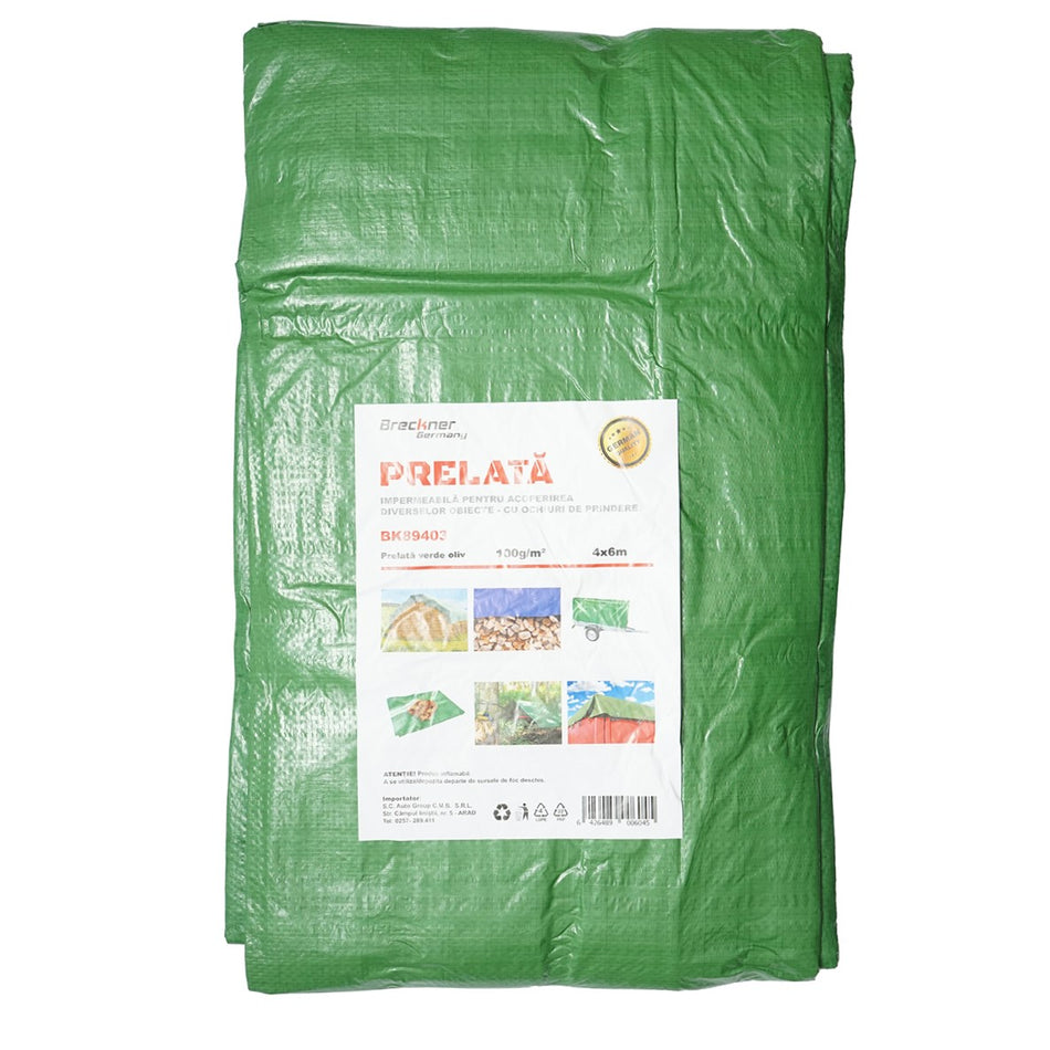 Green 100g/m2 tarpaulin with eyelets 4x6m Breckner Germany