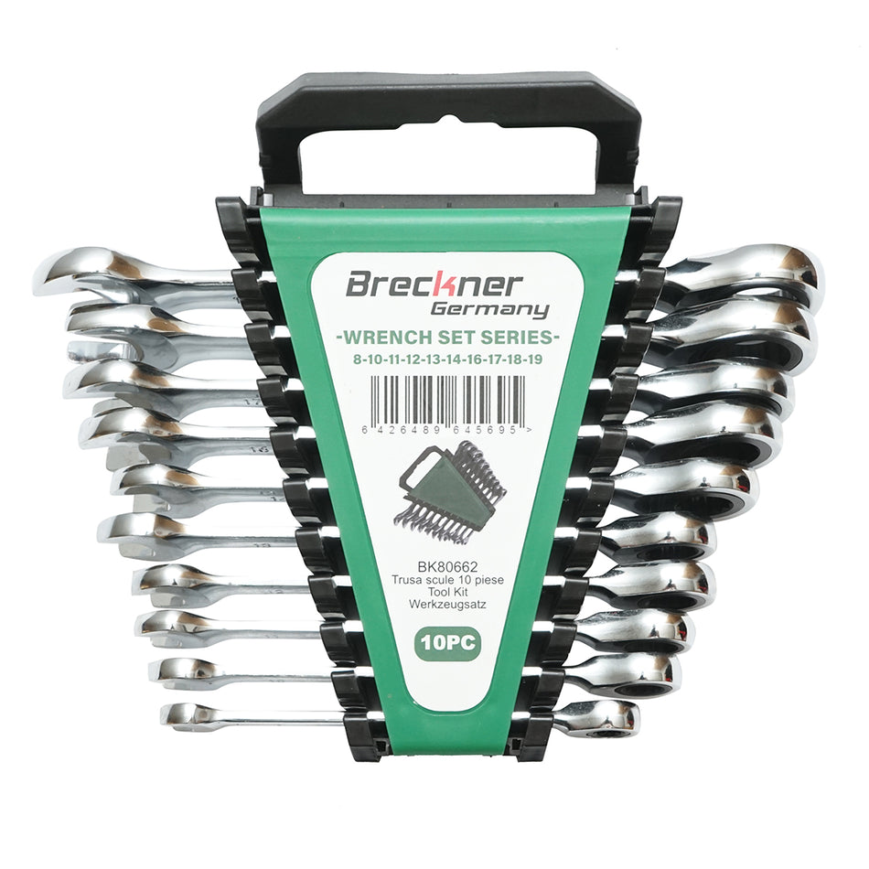 Fixed and ratcheting combination wrench set with ratchet 8-19mm 10 pieces Breckner Germany