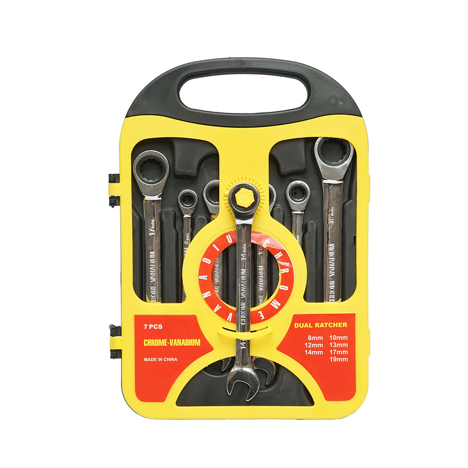 Combination fixed and ring wrench set with ratchet 8-19mm 7 pieces Breckner Germany