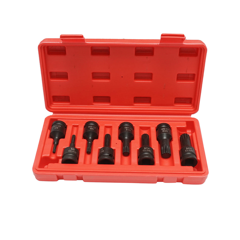 Impact spline tubular key set M5-M18, 1/2 inch square, 16 pieces