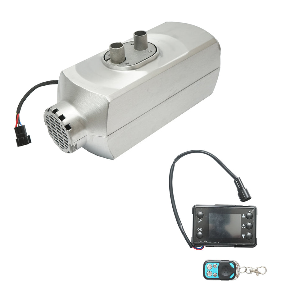 Stationary heater, sirocco 12-24V, 5KW with remote control, LCD display, and Kyocera spark plug Breckner Germany