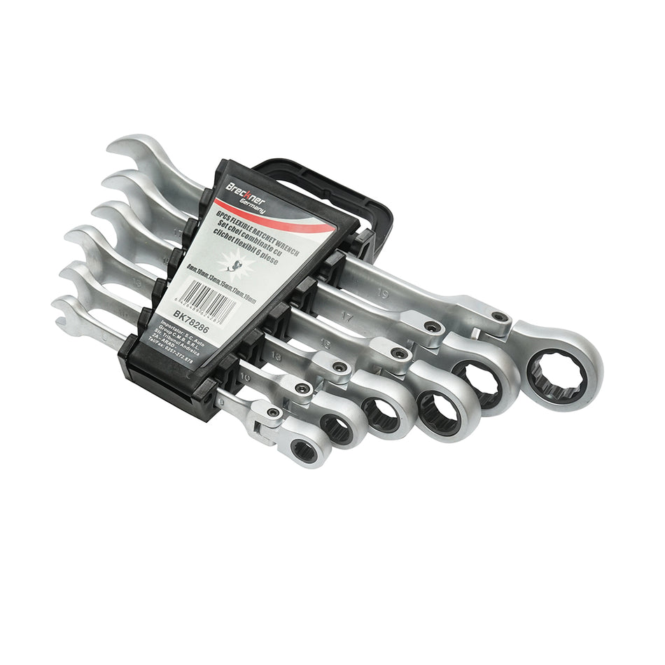 Set of 6 ratcheting combination wrenches articulated CrV 8-19mm Breckner Germany