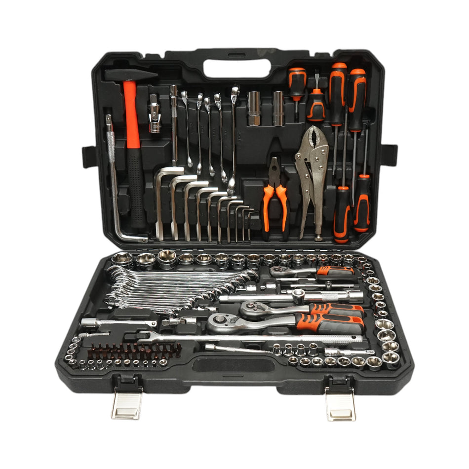 Socket wrench set, fixed combination and ring wrenches, bits, hex, Torx Cr-V 142 pieces Breckner Germany