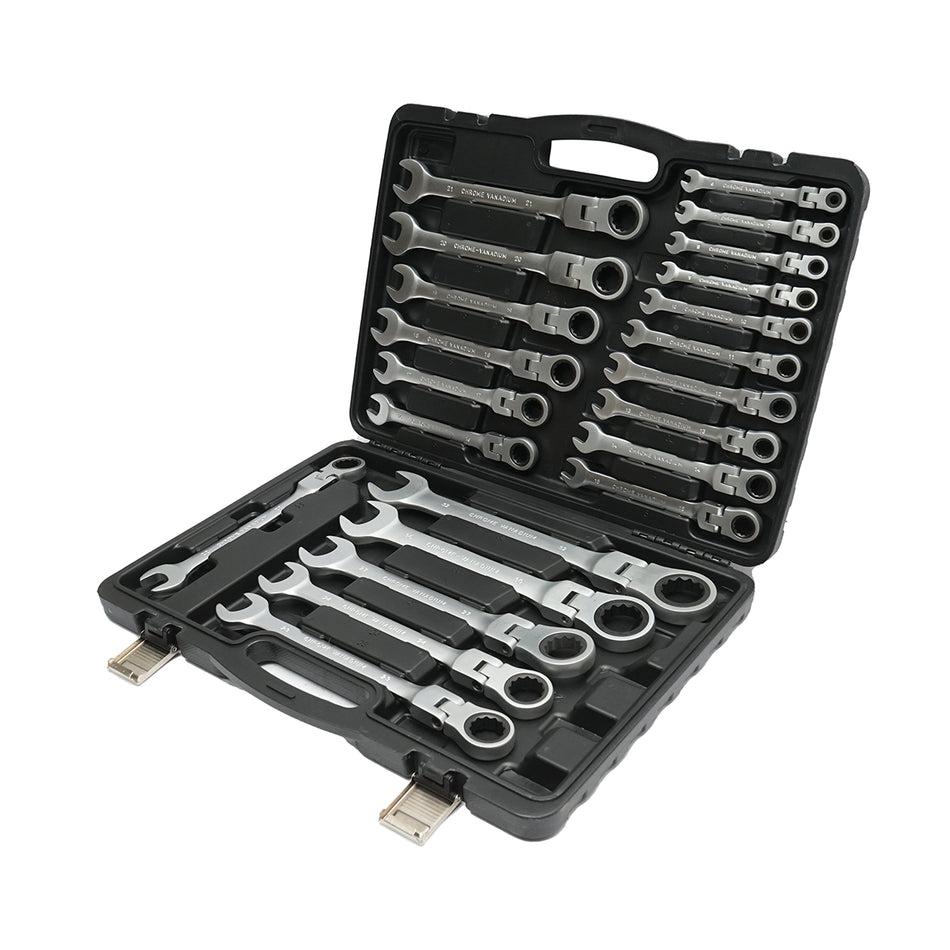 Set of 22 articulated ratchet combination wrenches CrV 6-32mm Breckner Germany