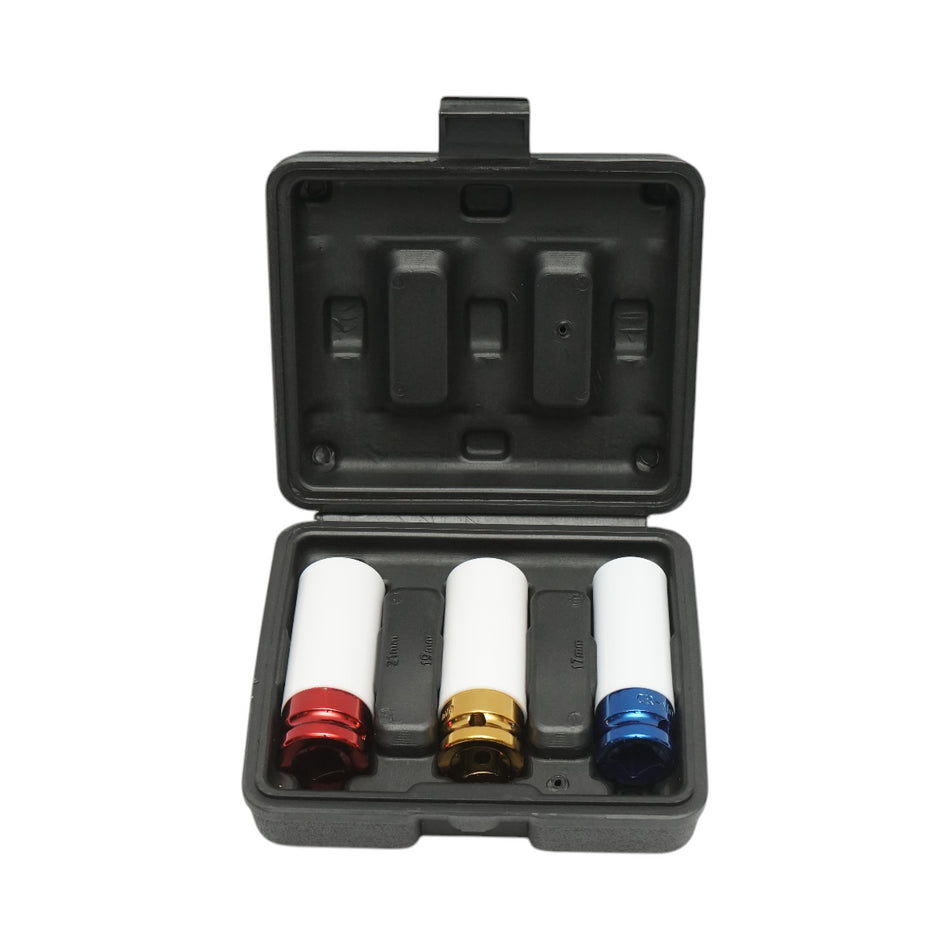 Impact wheel stud socket set with protection 17mm, 19mm, 21mm Breckner Germany