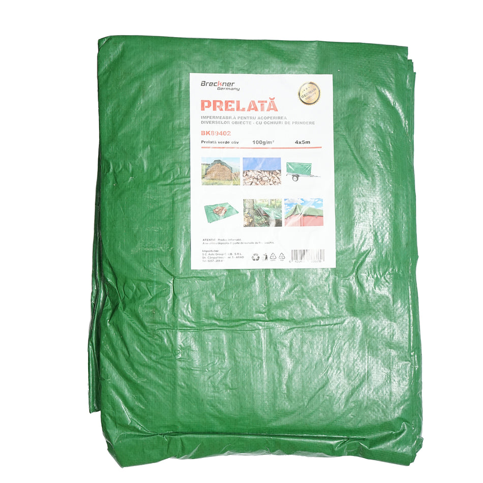 Green 100g/m2 tarpaulin with eyelets 4x5m Breckner Germany