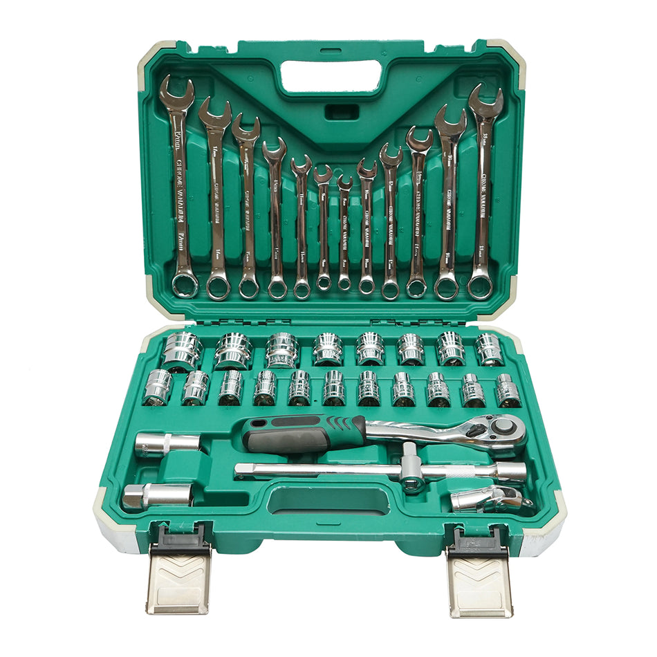 Tubular wrench set 8-32mm and fixed combination wrenches 8-19mm, 1/2 ratchet driver, 37 pieces Breckner Germany