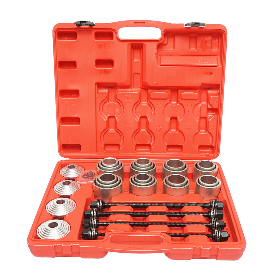 The kit for pressing out, installing, and removing bushings and bearings, 28 pieces.