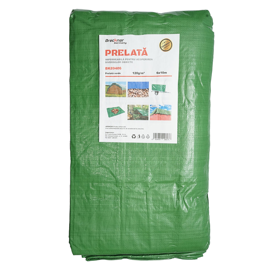 120g/m2 green tarpaulin with eyelets 6x10m Breckner Germany