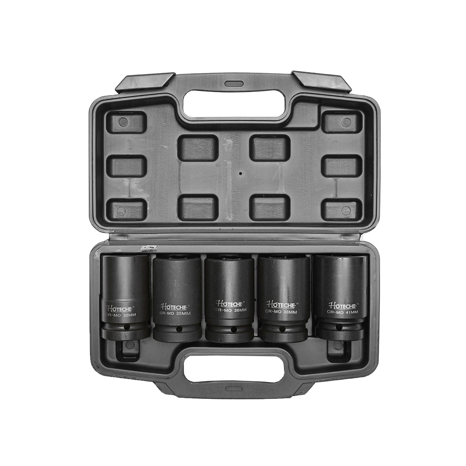 Professional impact tubular socket set with 25.4mm (1 inch) square drive, 5 pieces, 32-41mm Hoteche
