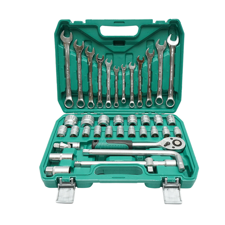Socket wrench set 8-32mm and combination open-end wrenches 8-19mm, ratchet driver 38 pieces Breckner Germany