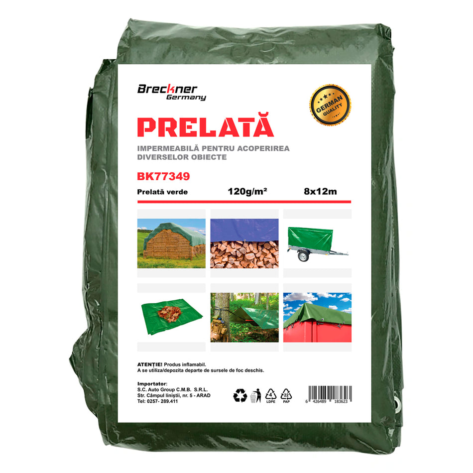 120g/m2 green tarpaulin with eyelets 8x12m Breckner Germany