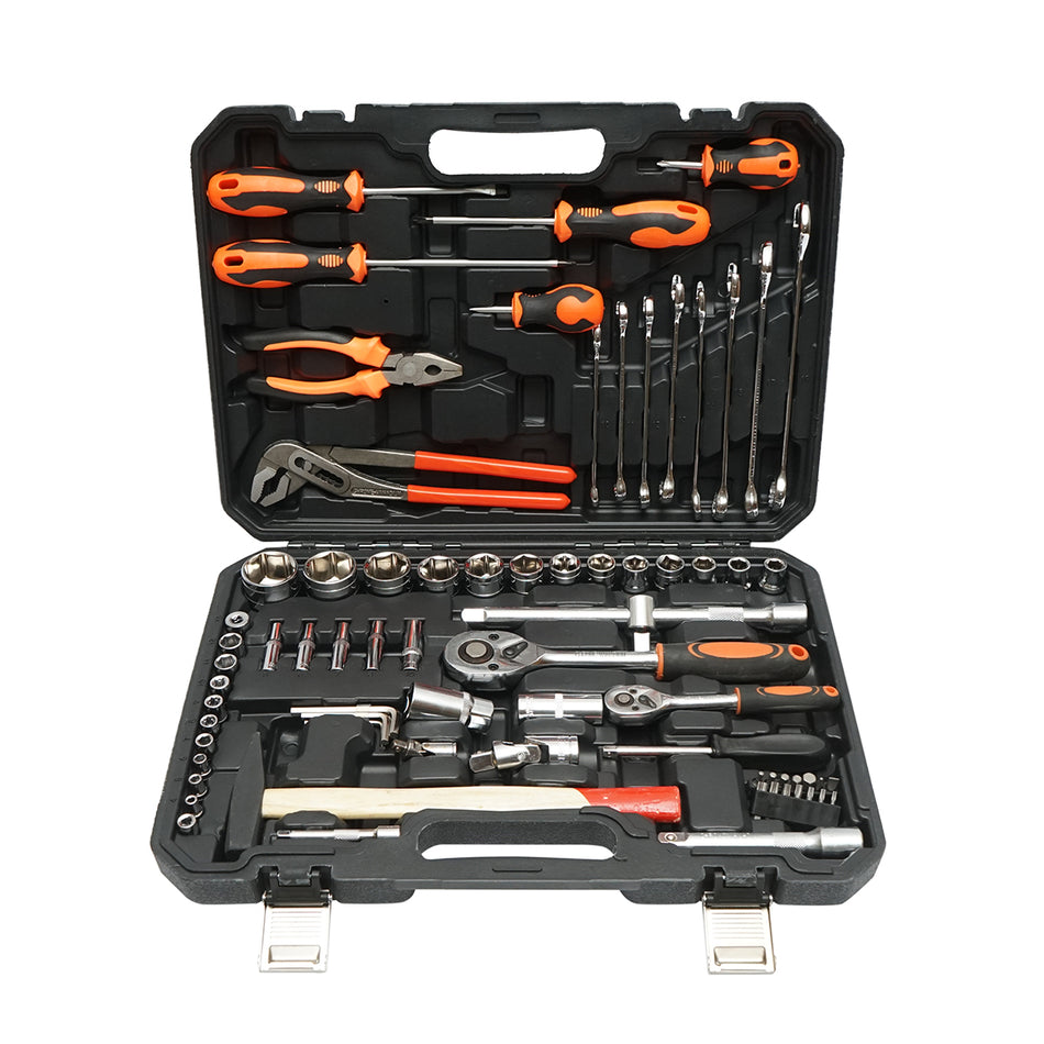 Socket wrench set, open-end wrenches, bits with tools and instruments, 76 pieces Breckner Germany