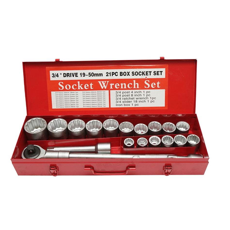 3/4" Socket Wrench Set, 21 Pieces Ratchet Driver Breckner Germany