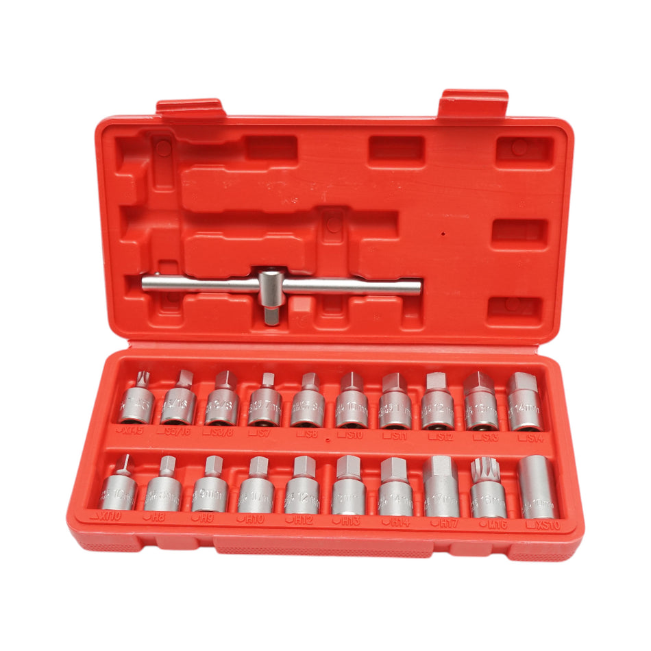 Set of oil drain plug keys with square, hex, Torx profiles, 21 pieces Breckner Germany