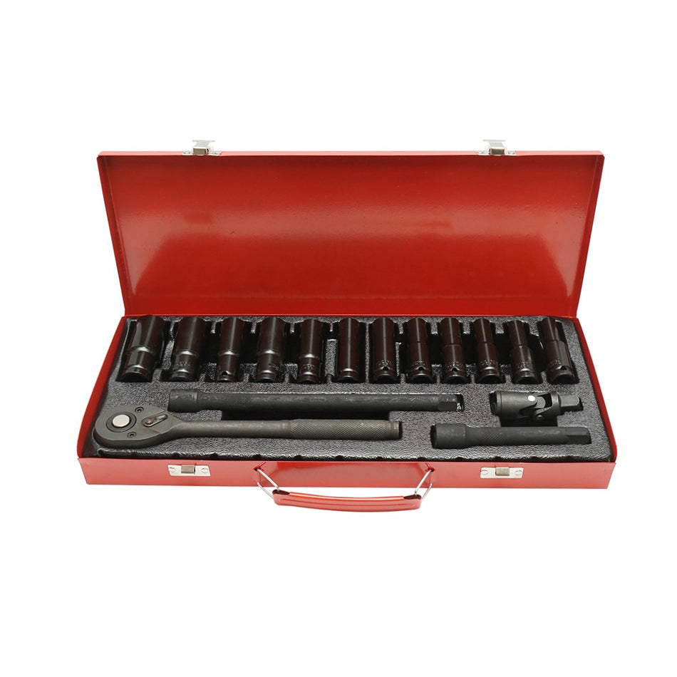 Socket wrench set long socket 8-24mm, 1/2 drive with ratchet 16 pieces Breckner Germany