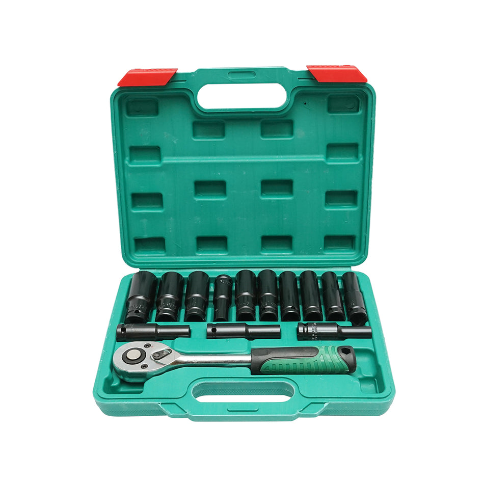 Long impact socket wrench set with ratchet 14 pieces Breckner Germany