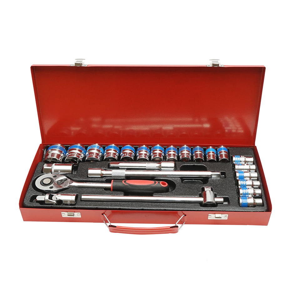 Tubular socket wrench set 8-32mm, 1/2 drive with ratchet, 24 pieces Breckner Germany