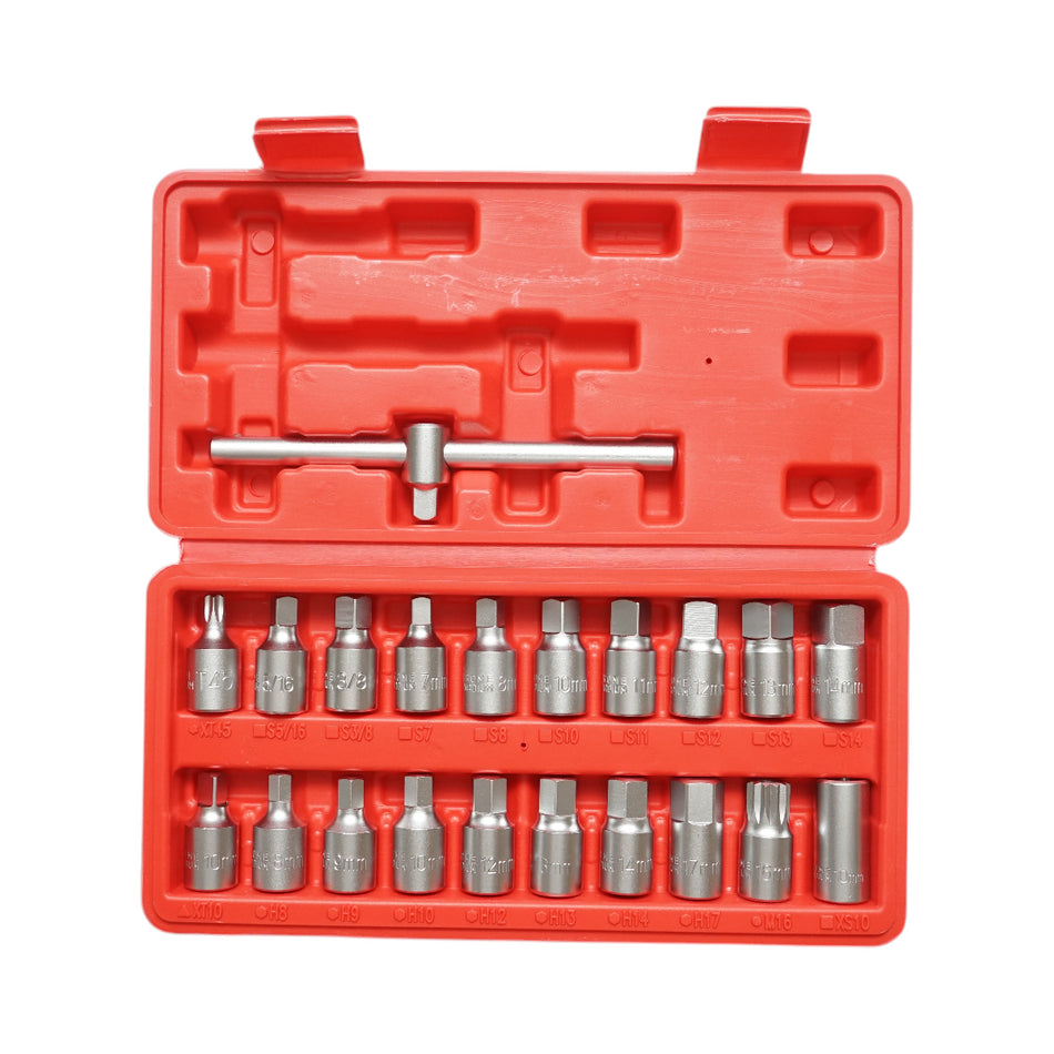 Set of oil drain plug keys with square, hex, Torx profiles, 21 pieces Breckner Germany