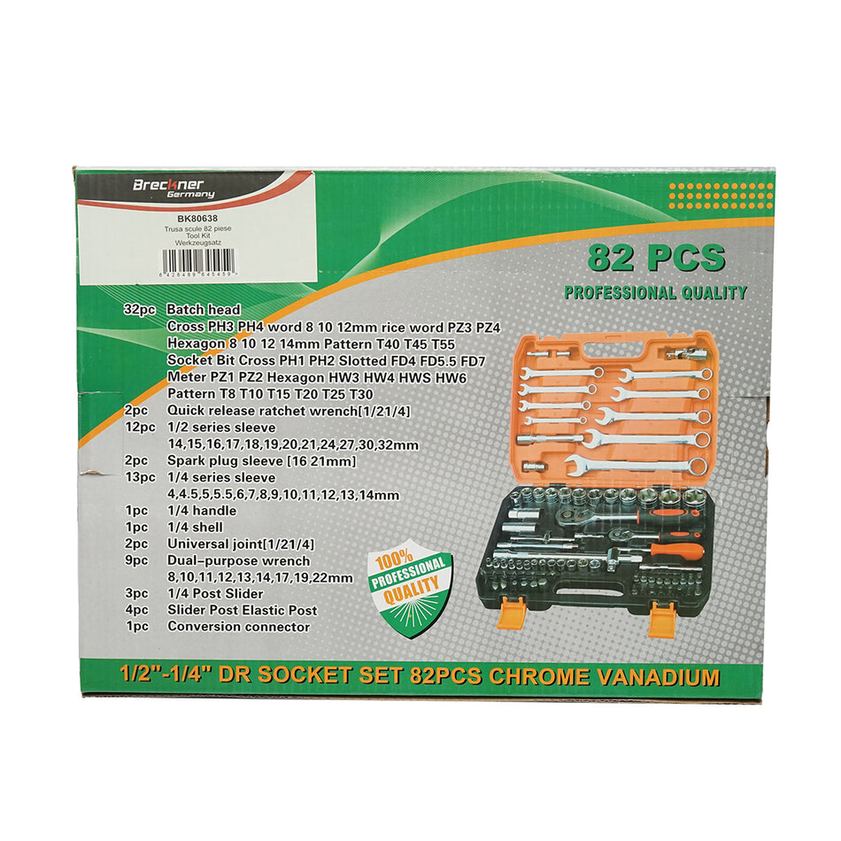 Socket wrench set, fixed, Torx, Allen, ratchet driver, 82 pieces Breckner Germany