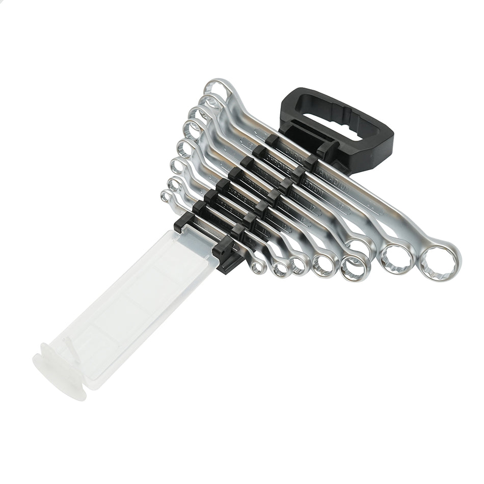 Set of 8 offset ring spanners in a clamp holder 6-22mm Breckner Germany