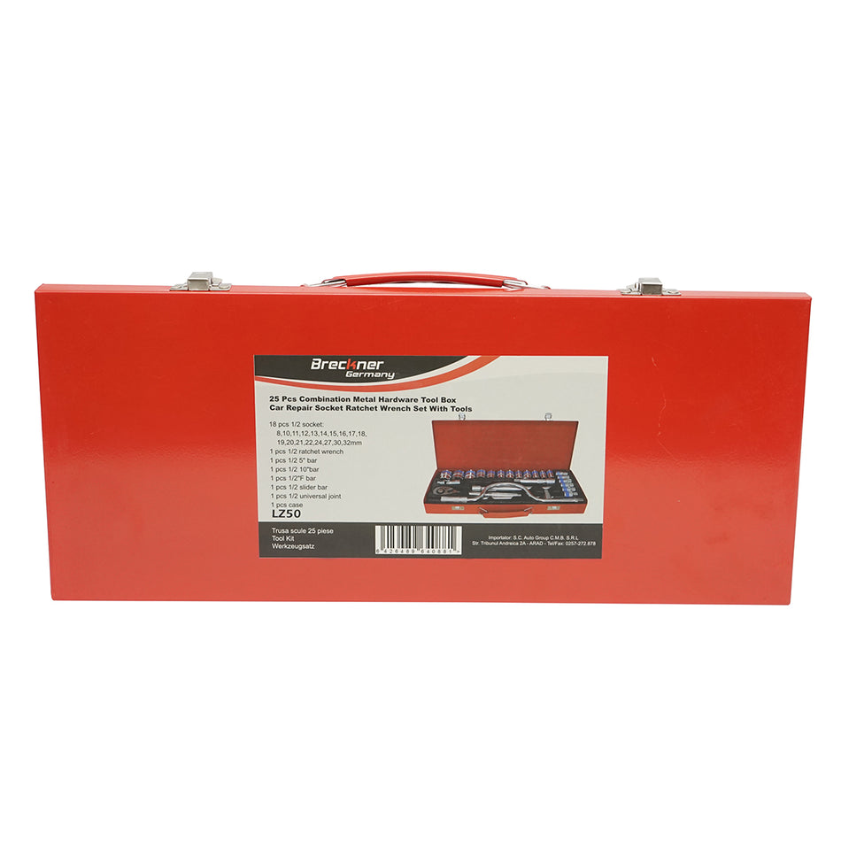 Tubular socket wrench set 8-32mm, 1/2 drive with ratchet, 25 pieces Breckner Germany