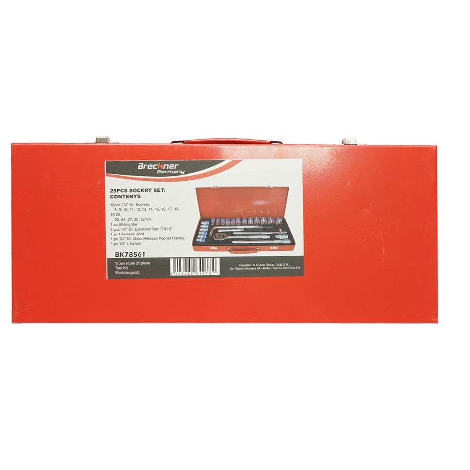Tubular socket wrench set 8-32mm, 1/2 drive with ratchet, 25 pieces Breckner Germany