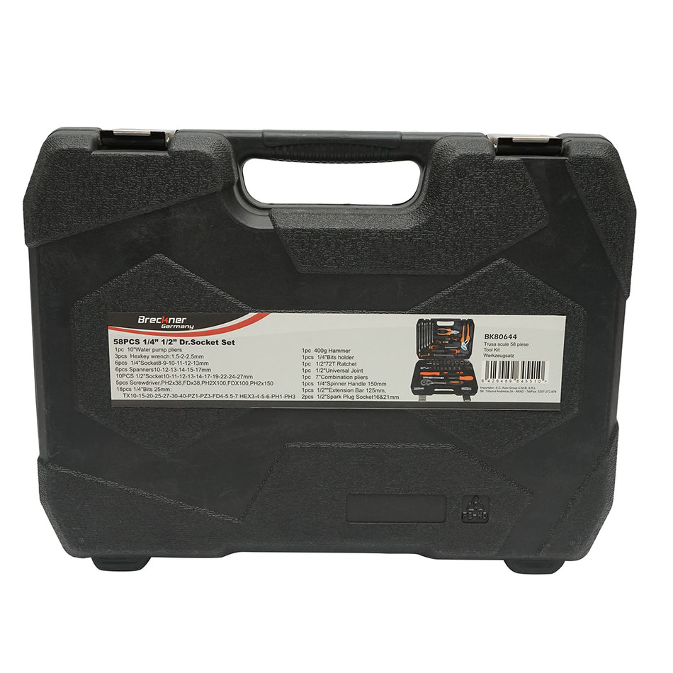 Socket wrench set, fixed wrenches, bits with tools and instruments, 58 pieces Breckner Germany