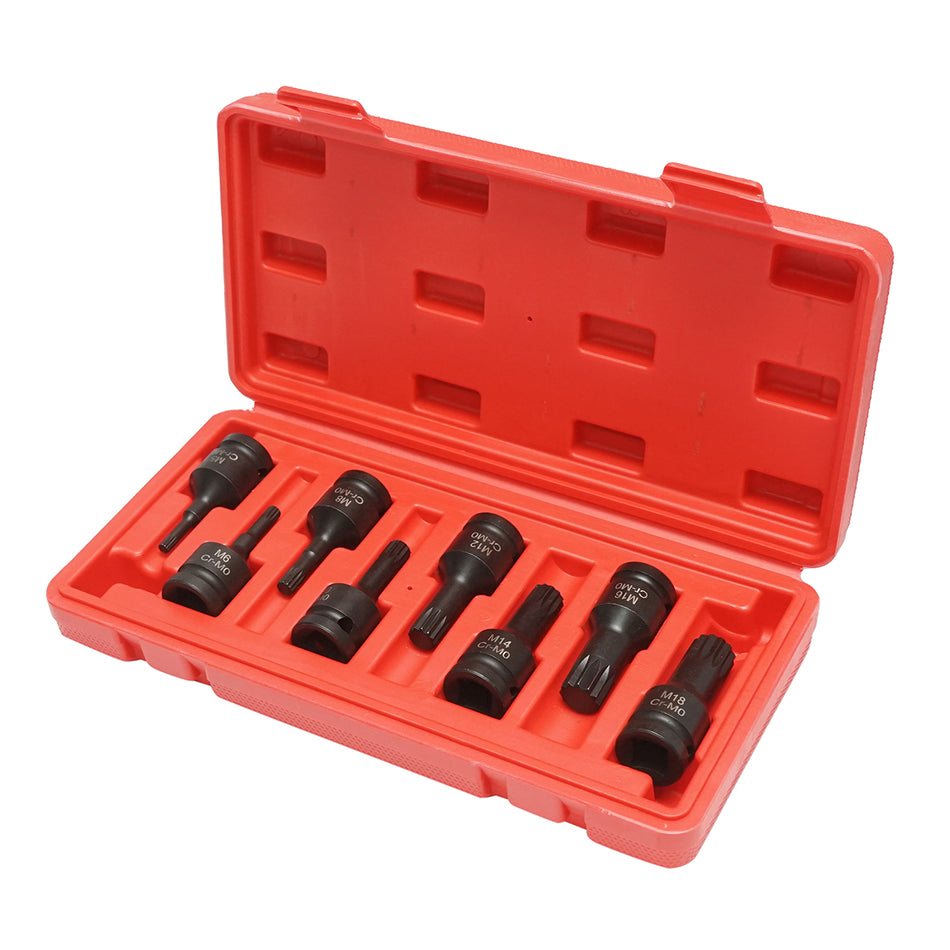 Impact spline tubular key set M5-M18, 1/2 inch square, 16 pieces