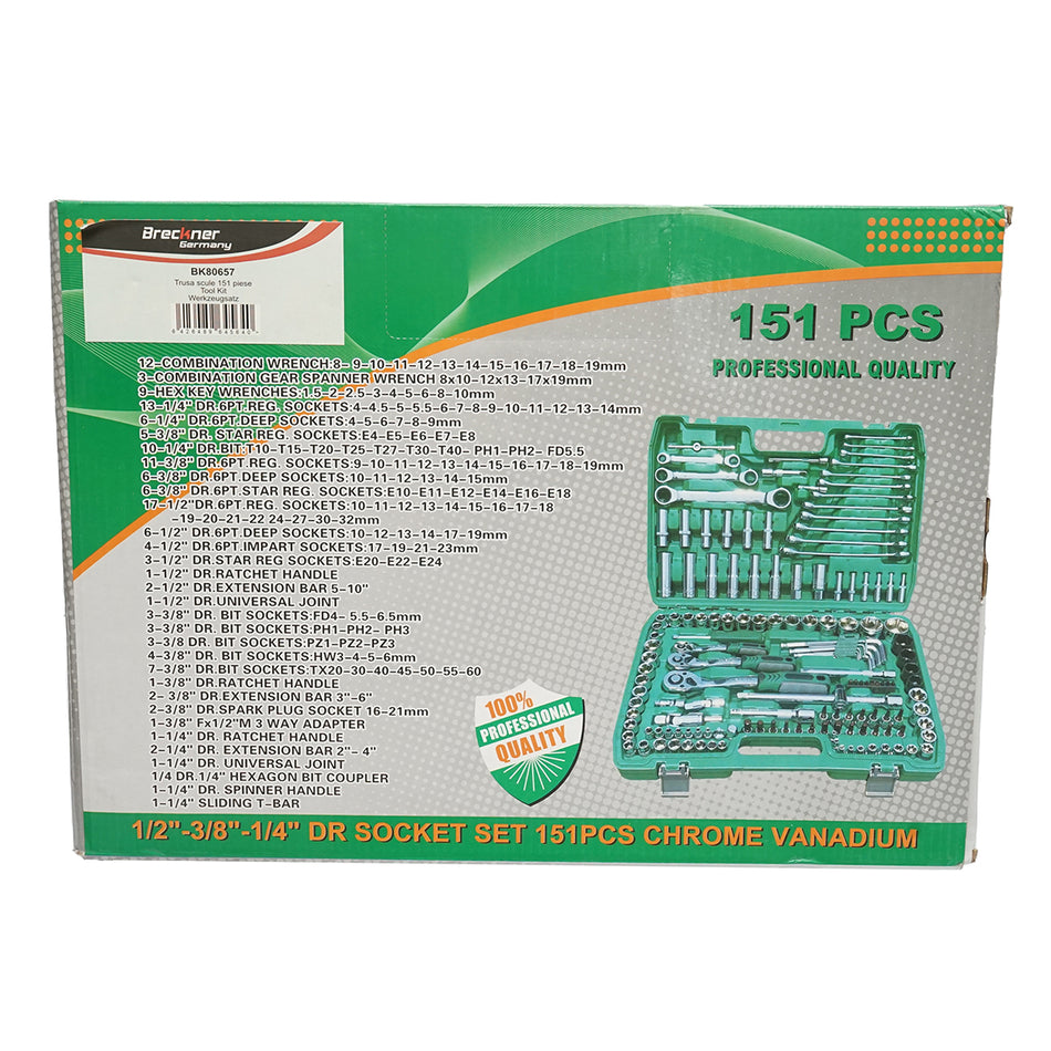 Hexagonal tubular wrench set, long tubular wrenches, ratchet ring wrenches, bits, Allen keys, 151 pieces Breckner Germany