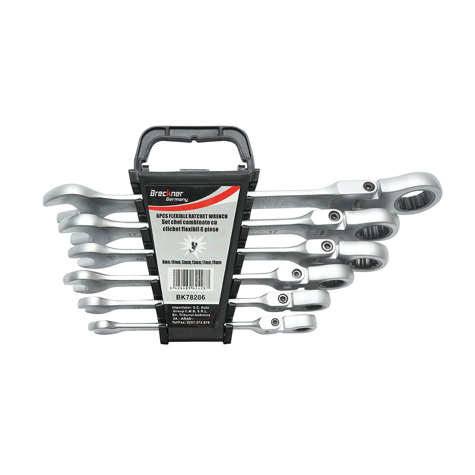 Set of 6 ratcheting combination wrenches articulated CrV 8-19mm Breckner Germany