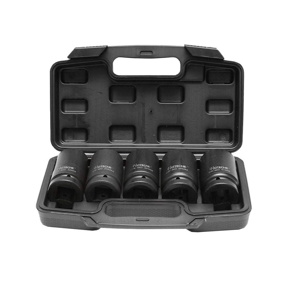Professional impact tubular socket set with 25.4mm (1 inch) square drive, 5 pieces, 32-41mm Hoteche