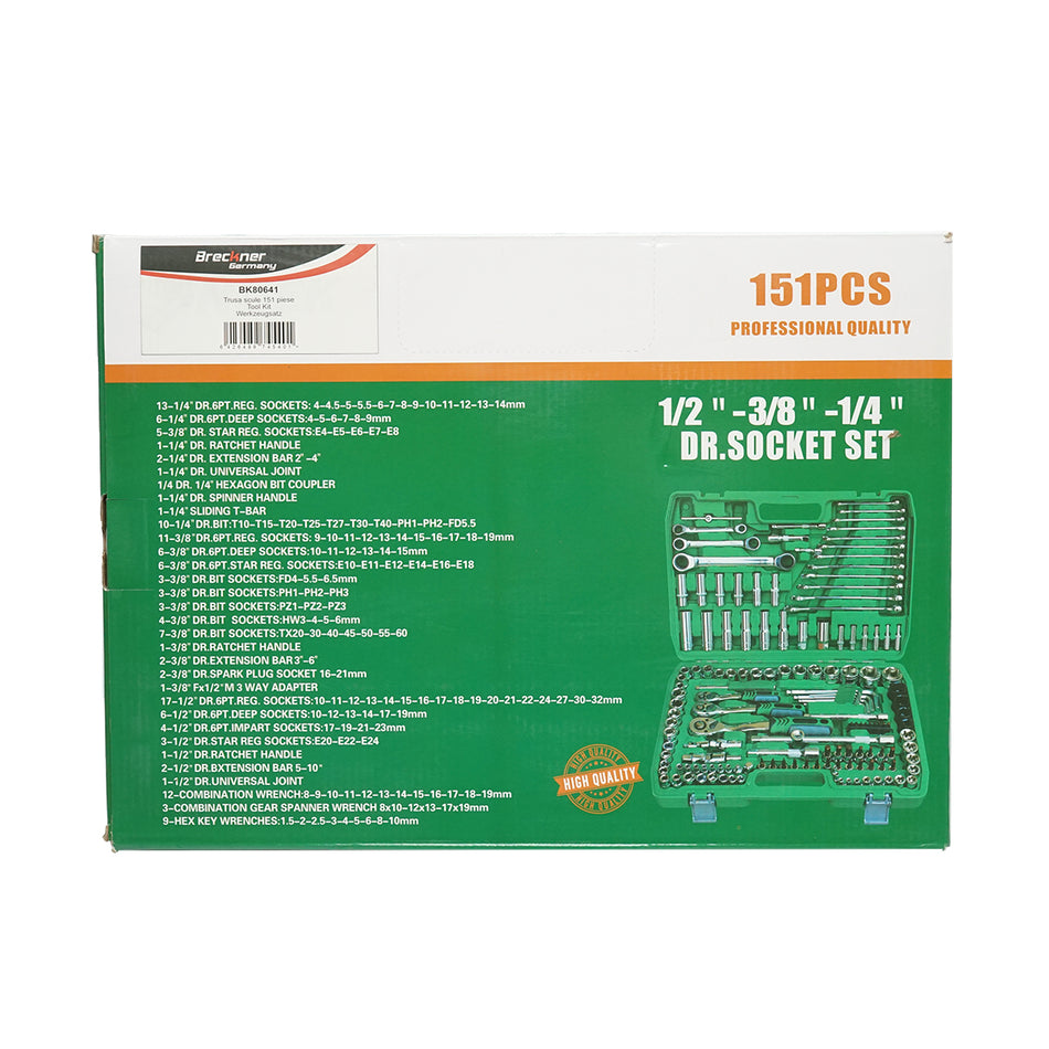 Combination wrench set, tubular, fixed, Torx, Allen driver with ratchet, 151 pieces Breckner Germany