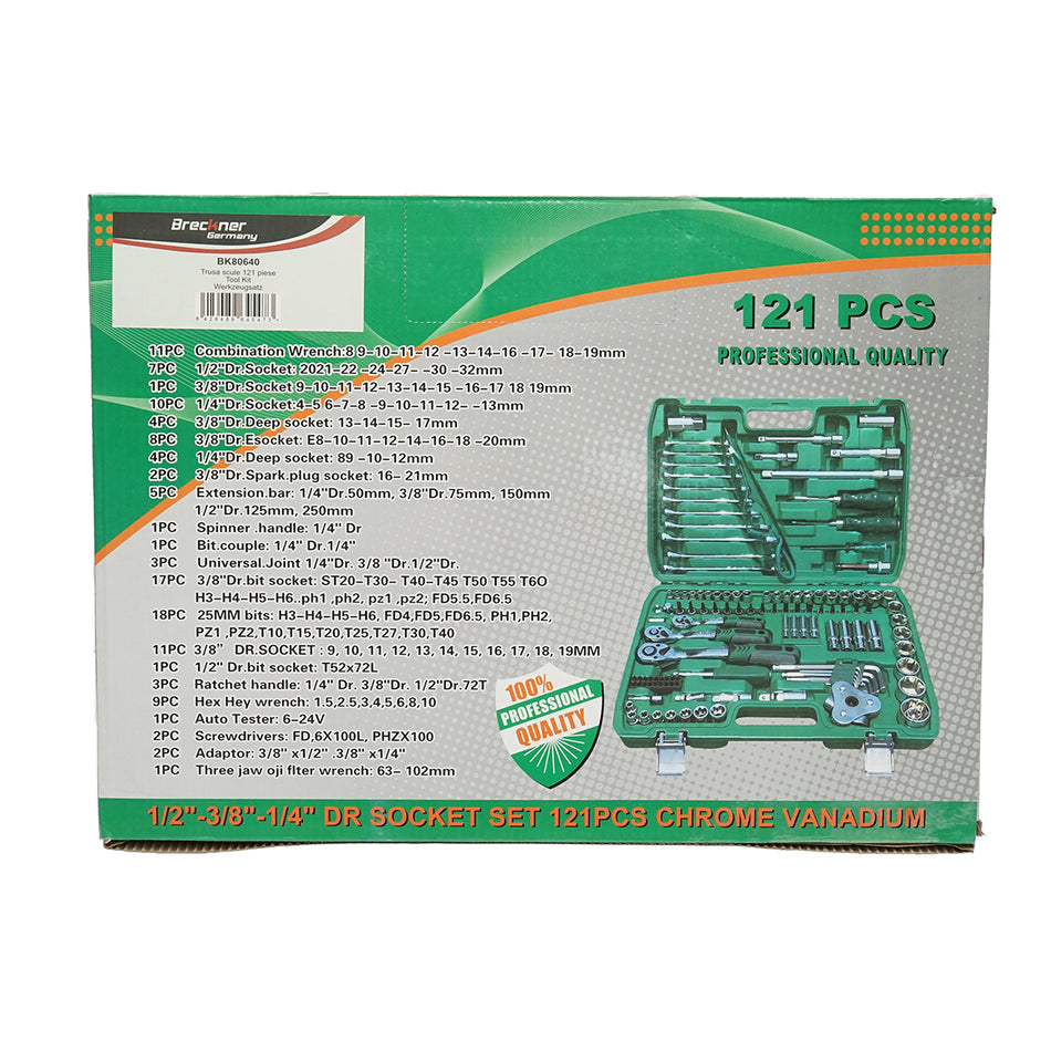 Socket wrench set hexagonal, fixed, Torx, Allen driver with ratchet 121 pieces Breckner Germany