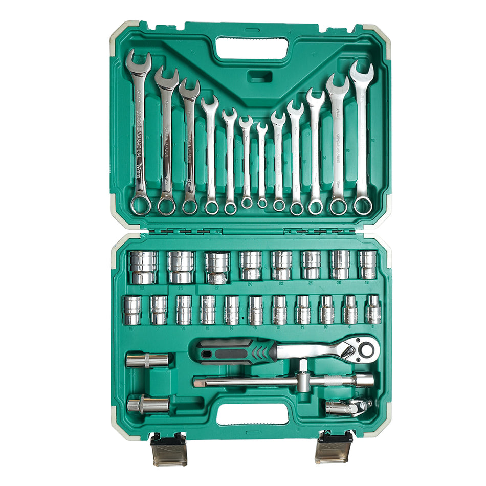 Tubular wrench set 8-32mm and fixed combination wrenches 8-19mm, 1/2 ratchet driver, 37 pieces Breckner Germany