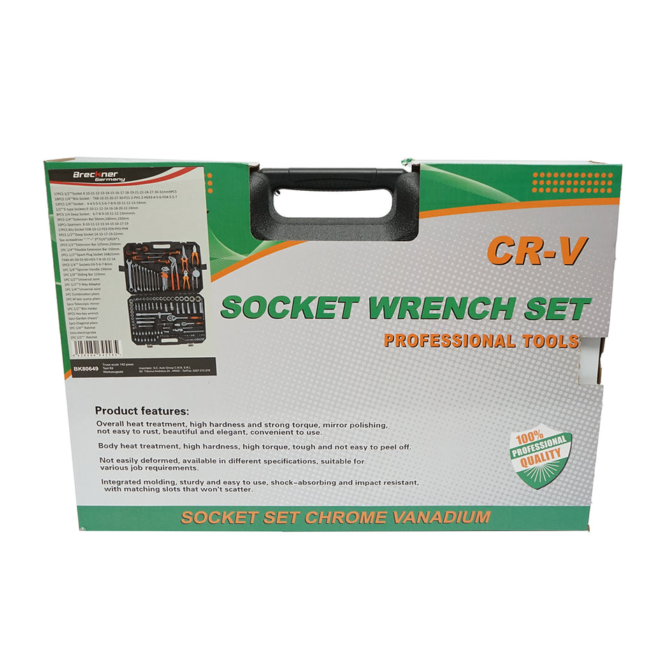 Long tubular wrench set, fixed, bits, Allen keys, screwdrivers, and tools 142 pieces Breckner Germany