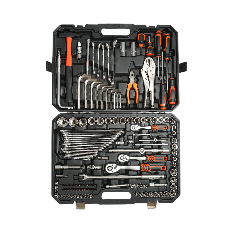 Socket wrench set, fixed combination and ring wrenches, bits, hex, Torx Cr-V 142 pieces Breckner Germany