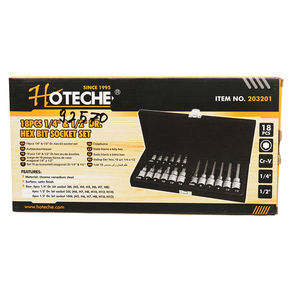 Professional socket set 1/4 and 1/2 with hex keys H3 - H12 Hoteche